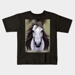 Horse's head, white with a dark flowing mane Kids T-Shirt